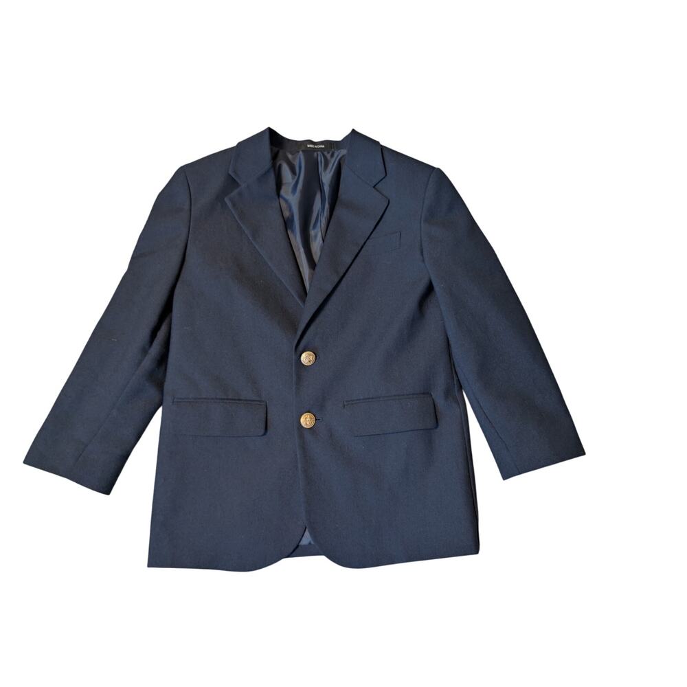 Van Heusen Boys Navy Blue Two-button Dress Blazer Jacket Gold Buttons Size 8R